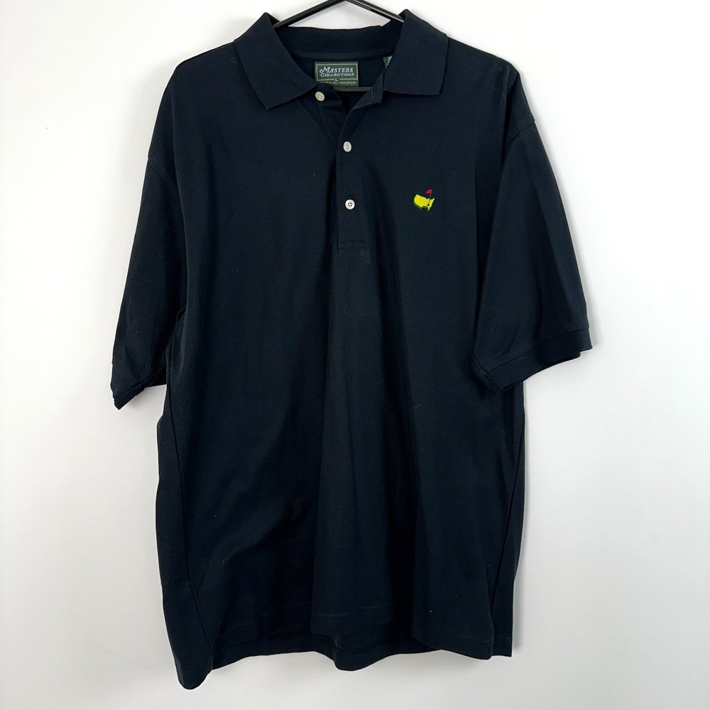 Masters Collection Men Black Polo Shirt Large 60s Two-Ply Mercerized Cotton Logo